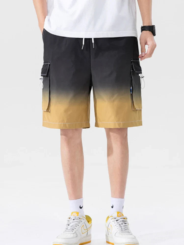 saferido HIP HOP Streetwear Summer Korean Fashion Ombre Drawstring Cargo Shorts For Men Loose Straight Multi-pocket Short Pants Casual Gym pantalones cortos