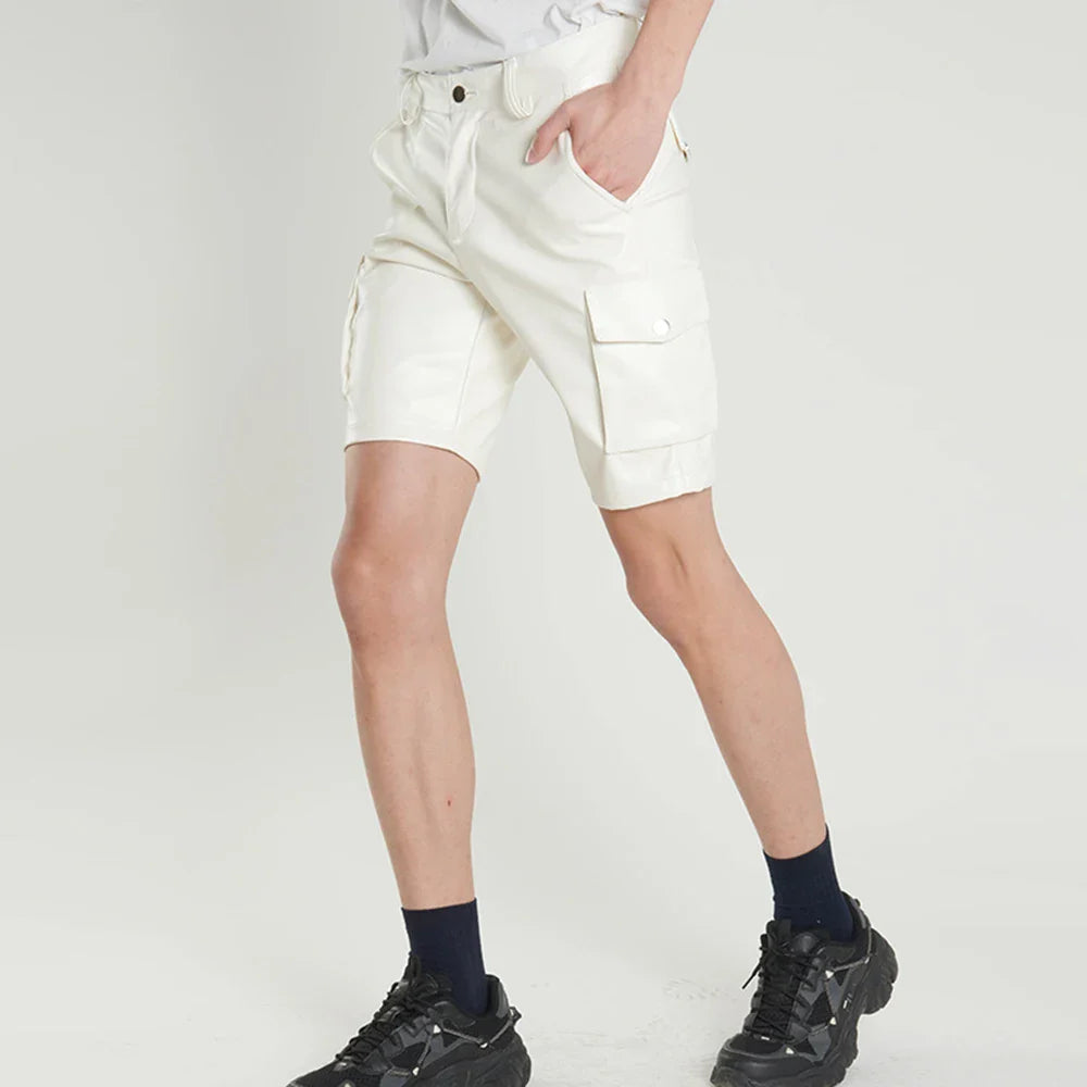 saferido New Solid PU Leather Pants Casual Men's Short Leather Pants Summer Fashion Club Punk Rock Shorts for Men Street LGBT Clothing