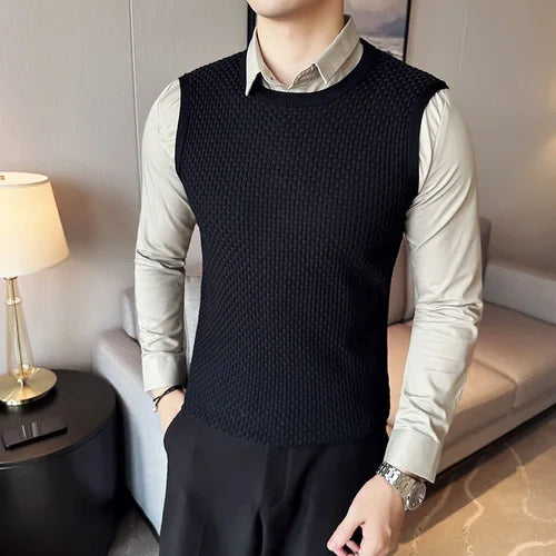 saferido Men's Spring and Autumn Top Knitted Sweater Pullover Fake Two Piece Turn-down Collar Slim Fit Multi Style Men's Casual Sweater