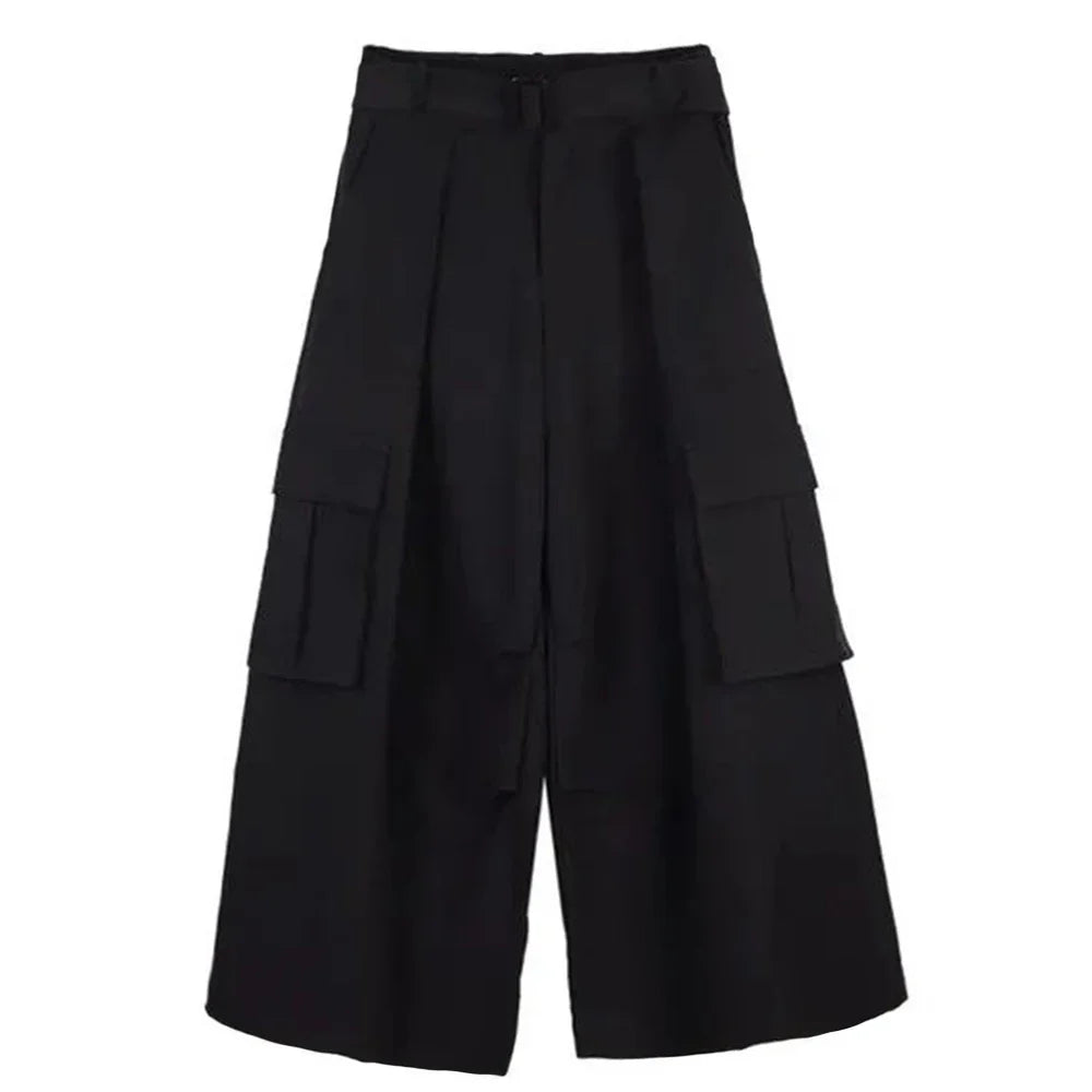 saferido Mens Multi-Pocket Loose Casual Skirts Genderless Japanese Harajuku Street Dark Workwear Style Solid Color Wide Leg Pants Unisex