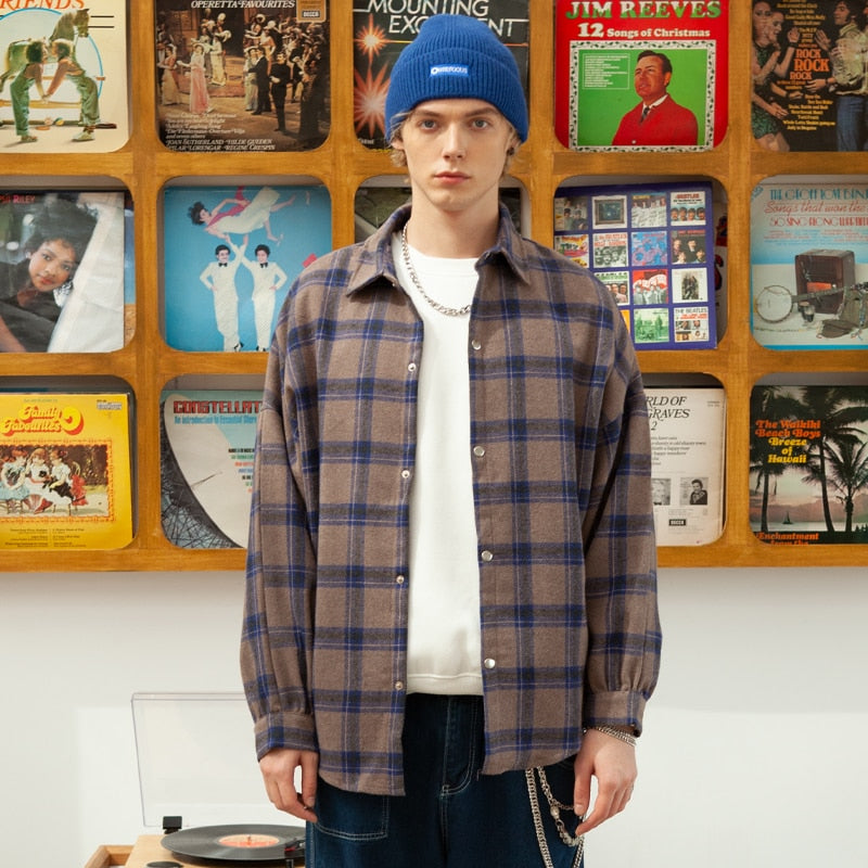 Flannel Harajuku Oversized Cotton Plaid Shirt Korean Fashions Fleece Button Up Shirts Long Sleeve Vintage Blouses
