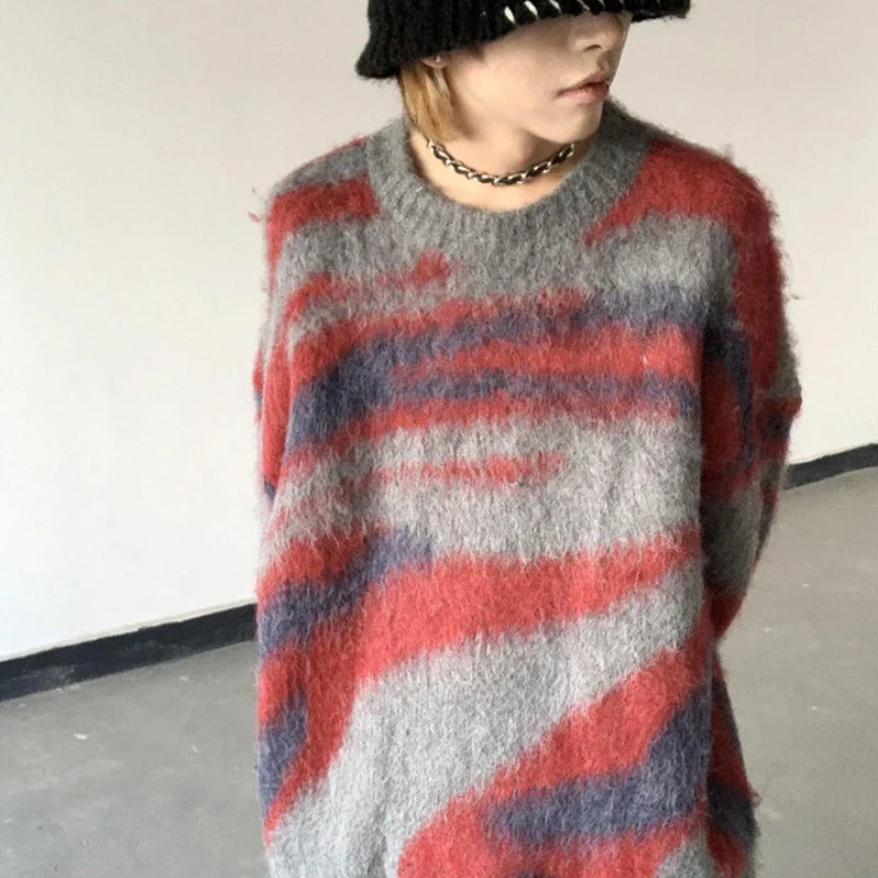 saferido Autumn New Harajuku Vintage Sweater Pullover Men Loose Hip Hop Sweater Knitwear Jumper Casual Color Supple Jumper Men