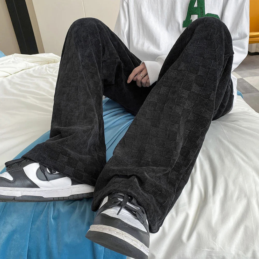 saferido Men's Plaid Straight Oversize Men Casual Pants Fashion Brand Hip Hop Trousers For Female Harajuku Korean Clothing Pants