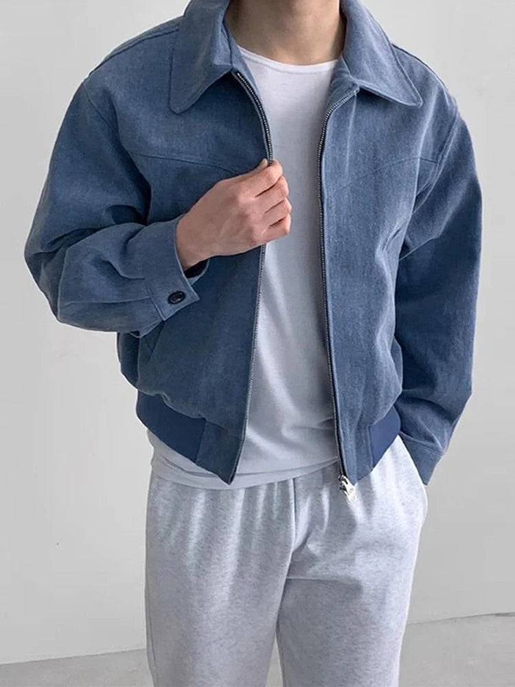Men's Short Bomber Jackets Spring Retro Y2k Lapel Zipper Pocket Windbreaker Coats Luxury High Quality Overcoat Streetwear