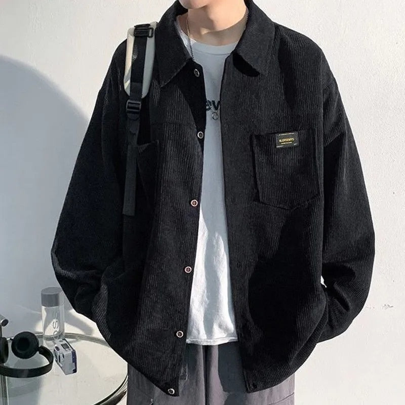 Autumn Winter Fashion Man Solid Casual Corduroy Shirt Men's Loose Tess Cool Boys All Match Soft Coat
