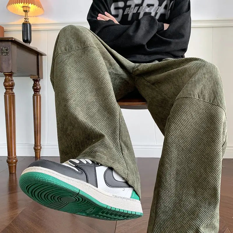 Men's Casual Pants Drawstring Solid Straight Trousers High Street Loose Fashion Korean Style Wide Leg Sweatpants