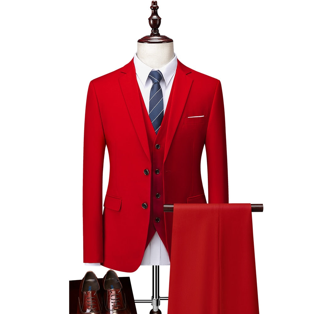 Men Slim Business Casual Suits Dress Three-piece Set Jacket Pants Vest / Male Wedding Groom Blazer Coat Trousers Waistcoat