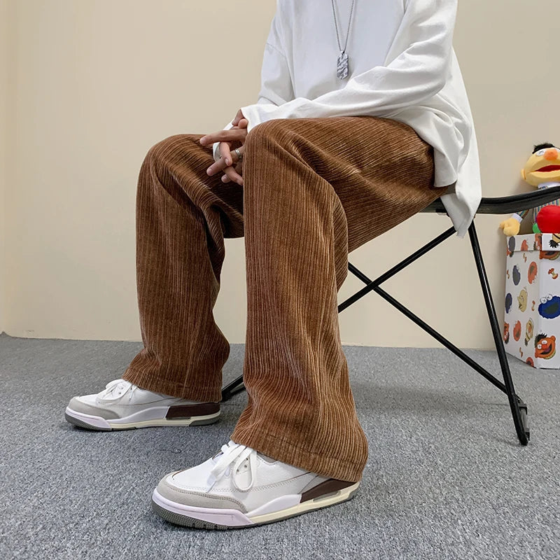 saferido Korean Fashion Corduroy Men's Casual Pants White Loose Straight Wide Leg Pants Spring New Street Casual Sports Pants 3XL