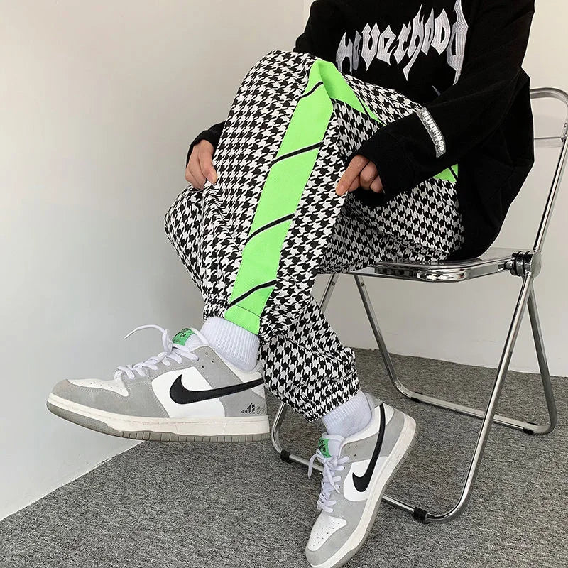 saferido Loose Trend Casual Sweatoants Men's Houndstooth Binding Feet trousers Fashion Spring and Summer Sports Contrast color Pants