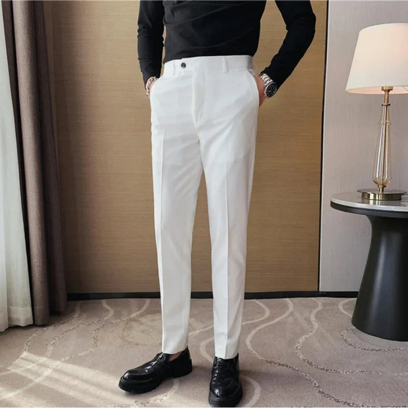 saferido Men Suit Pants Suit Pants Spring Fashion Casual Slim Business Suit Pants Wedding Party Men's Clothing Nine-point Trousers