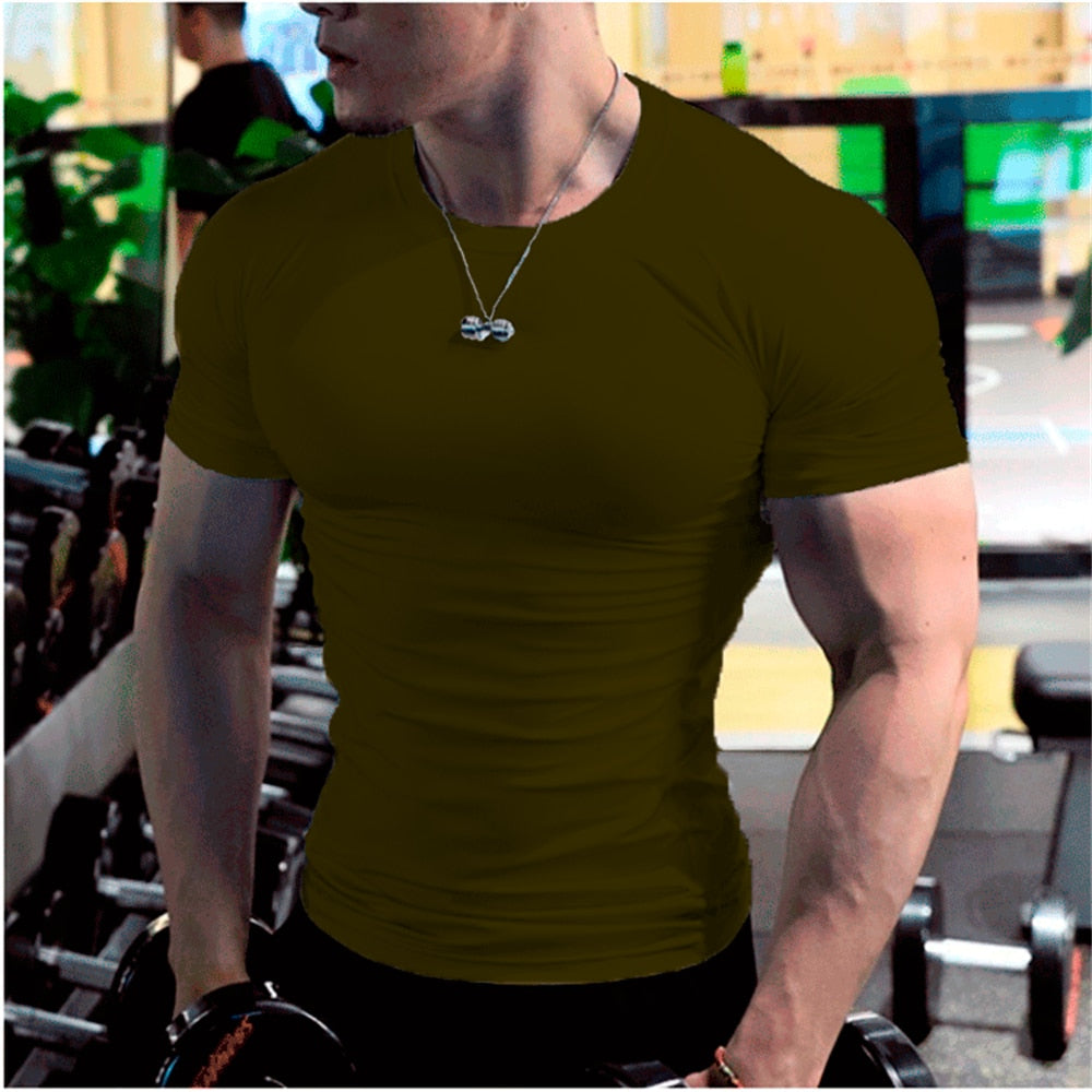 Men's Summer Short Sleeve Fitness T Shirt Running Sport Gym Muscle T-shirts Oversized Workout Casual High Quality Tops Clothing