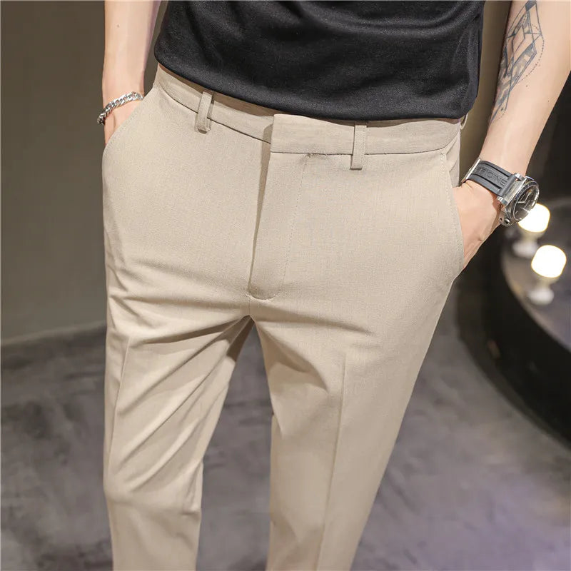 saferido British Style Summer Thin Business Dress Suit Pants Men Clothing Slim Fit Casual Office Trousers Formal Plus Size 28-38