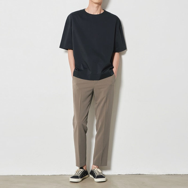 Summer Men's Fashion Loose Ninth Casual Pants Korean Style Khaki/black/brown Color Suit Pants High Quality Trousers M-2XL