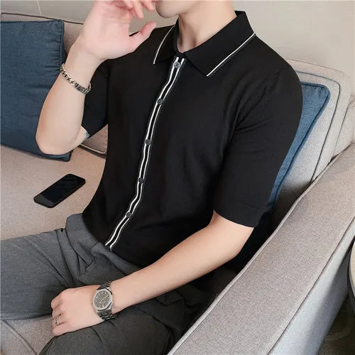saferido British Style Brand Clothing Men High Quality Striped Patchwork Knit POLO Shirts/Male Slim Fit Fashion Knit POLO Shirt 3XL