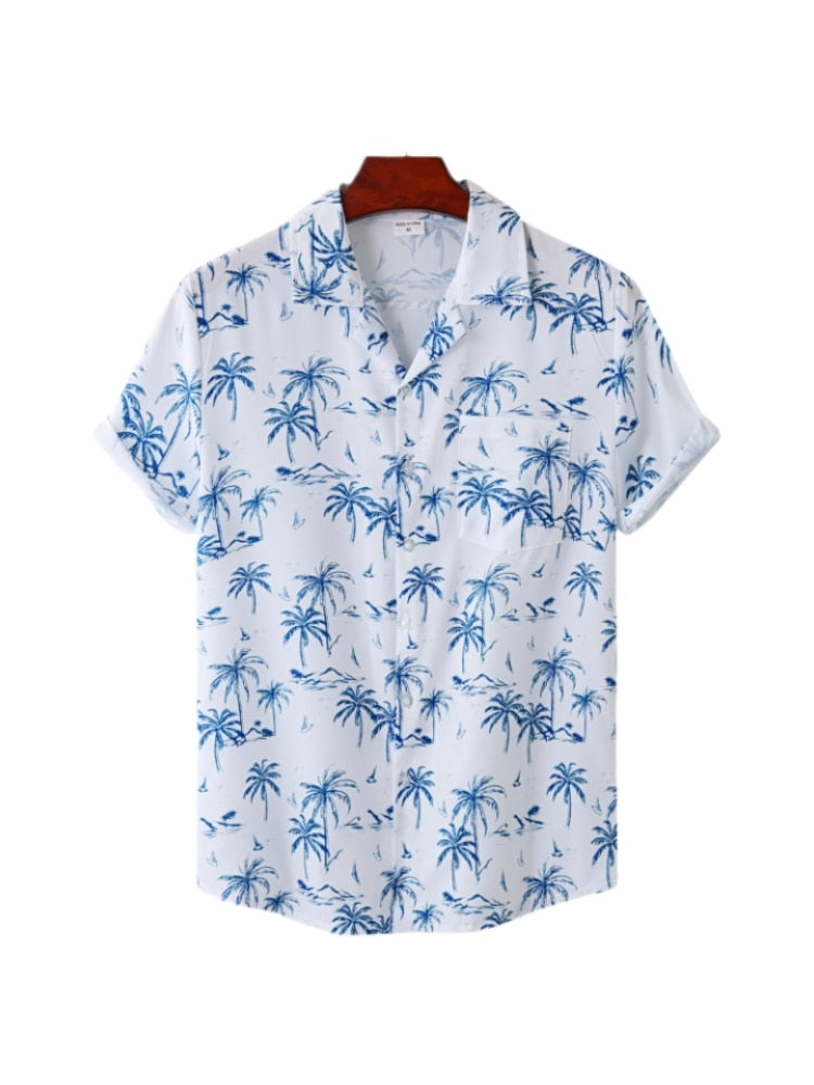 Hawaiian Men's Shirt Short Sleeve Oversized 3D Printing Anime Coconut Tree Pattern Male Clothes Harajuku Tops Summer Fashion