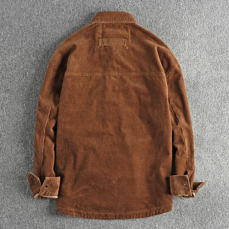 Winter Thick Washed Corduroy Long-sleeved Shirt Men's Retro Fashionable Workwear Large Pocket Solid Color Casual Jacket
