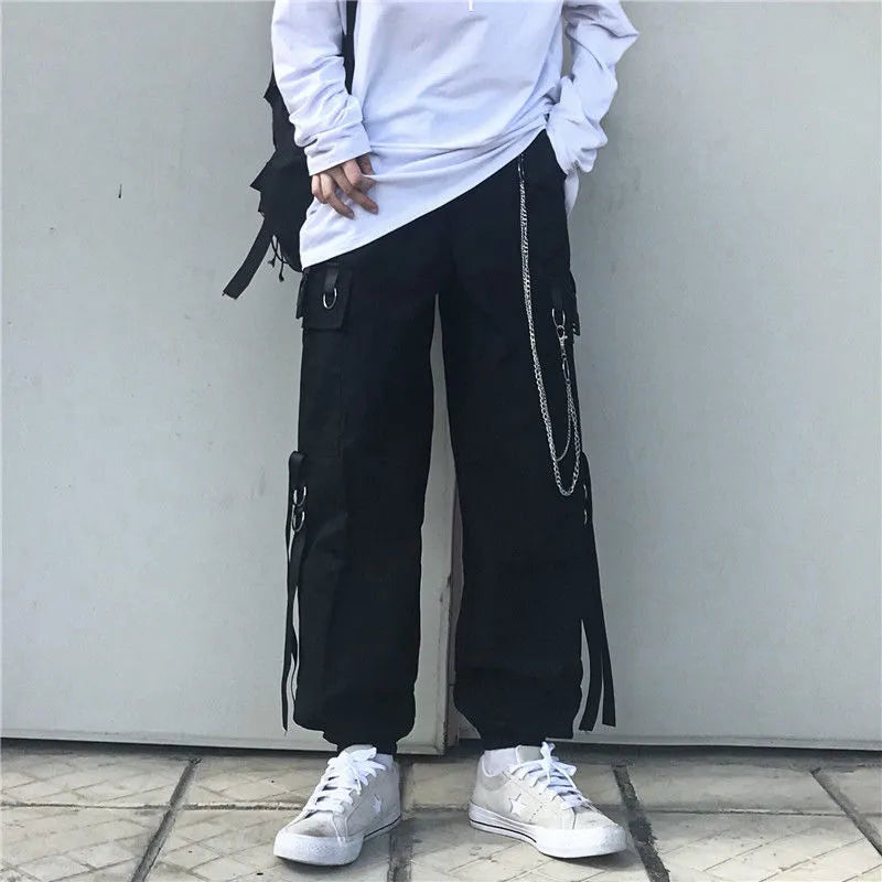 saferido Techwear Pant Sets Men Punk 3 Piece Outfits Black Cargo Pants Long Sleeve Shirts Korean Streetwear Hip Hop Spring