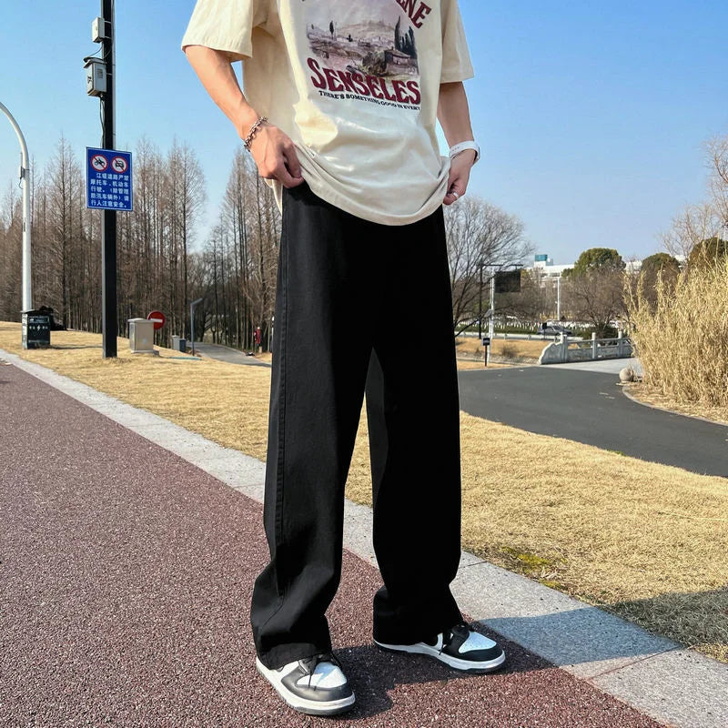 saferido Spring Cotton Casual Pants Men Fashion Multicolor Wide Leg Pants Men Streetwear Loose Hip Hop Straight Pants Mens Trousers M-2XL