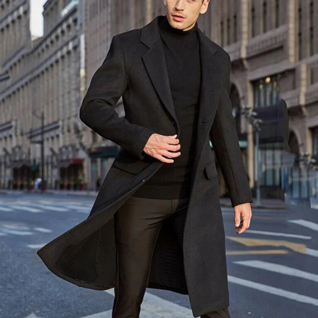 saferido Korean Trend Men's Loose Casual Single-breasted Overcoat Autumn Winter Fashion New Long Sleeve Woolen Long Coat