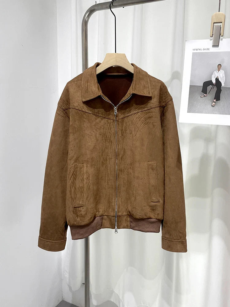 Men's Short Bomber Jackets Spring Retro Y2k Lapel Zipper Pocket Windbreaker Coats Luxury High Quality Overcoat Streetwear