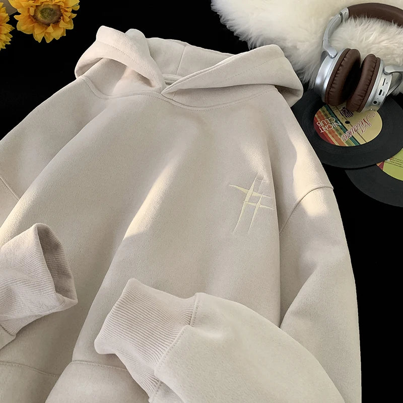 saferido Mens Suede Hoodies Fall Winter Sweatshirt American Vintage College Style Hooded Sweatshirt Fashion Street Trend Clothing