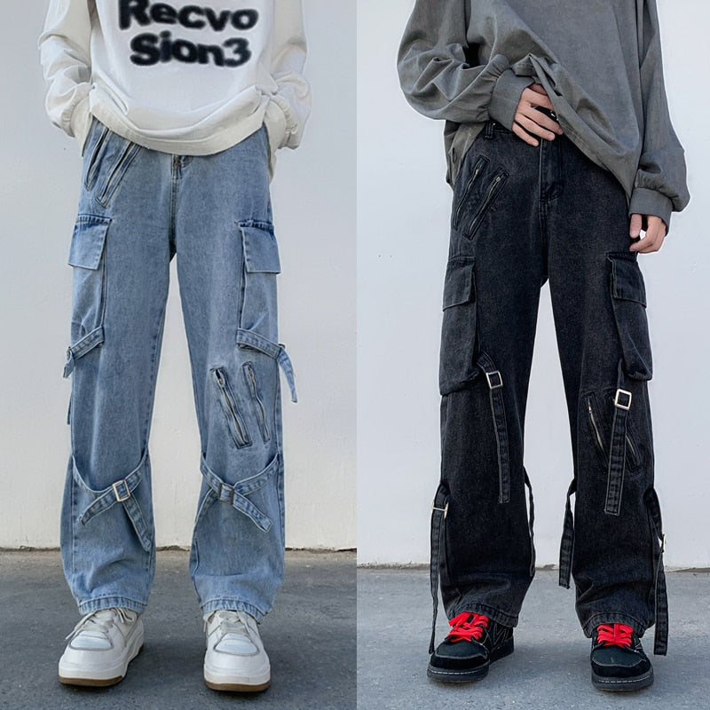 Men Jeans Wide Leg Denim Cargo jean pants Gothic Straight Baggy hip hop Streetwear Skateboard Neutral denim Trousers