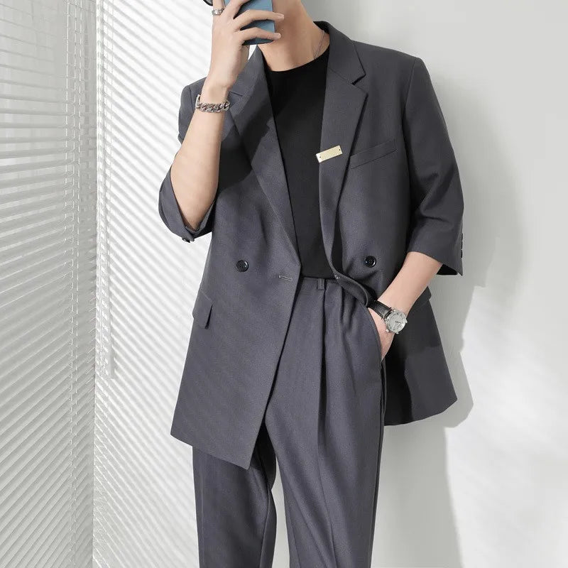 Autumn Men's Clothing Light Luxury Business Leisure Suit Jacket Set Streetwear Elegant Korean Popular Clothes Slim Pants Suit
