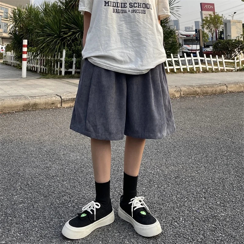 saferido Brown Corduroy Shorts Oversized Baggy Five Point Trousers Summer Korean Fashion Wide Leg Pants Ins Hip Hop Bottoms Men and Women