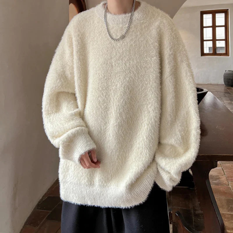 saferido Harajuku Mens Knitted Sweater Men's Wool Pullovers Autumn Winter Tops Men Casual Clothes Crewneck Sweater