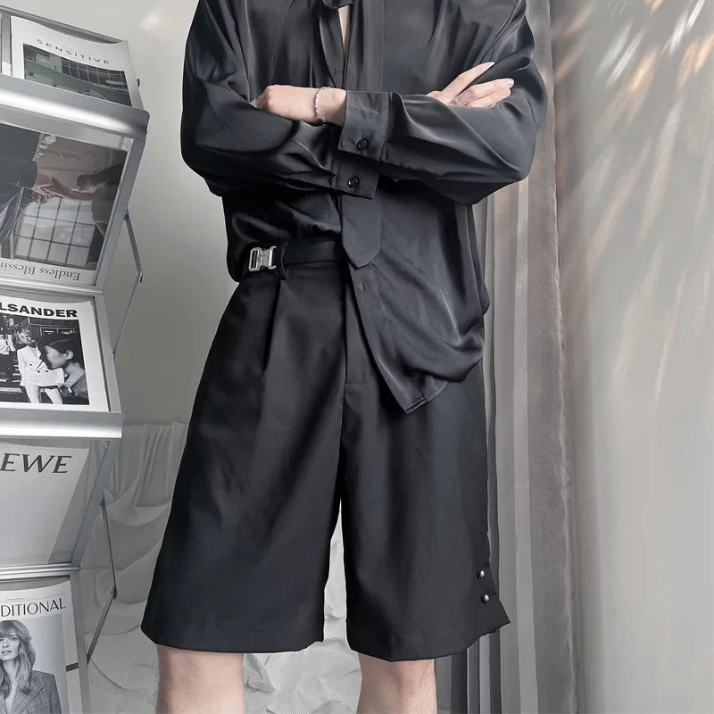 saferido Summer Suit Shorts Men Fashion Social Mens Dress Shorts Korean Loose Business Casual Shorts Mens Grey Black Office Formal Shorts
