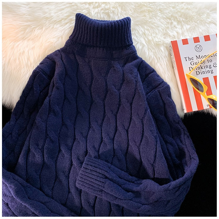 Autumn Winter Men's Thick Sweater Thick Solid Color Turtleneck Collar Long Sleeve Warm  Basic Classical  Knit Sweater