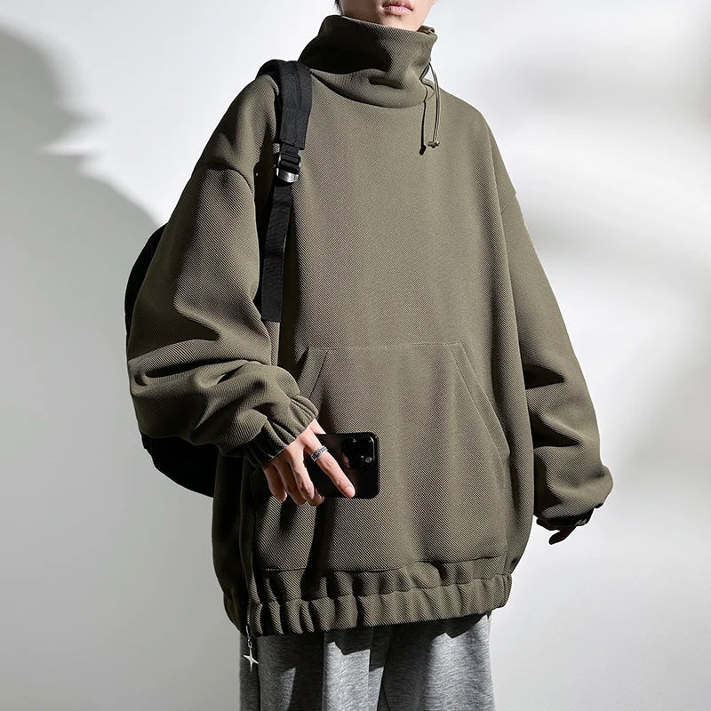 saferido Spring Autumn Hoodies Men Fashon Turtleneck Pullover Sweatshirt Mens Solid Color Loose Streetwear Hip Hop Couple Casual Hoodies