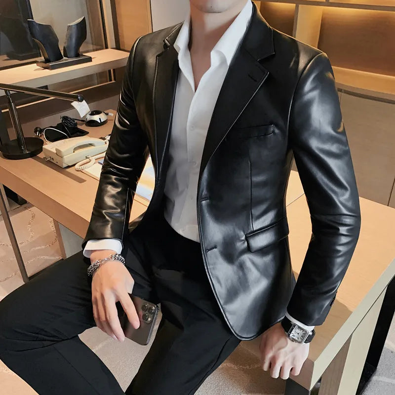 Autumn Winter Brand Clothing Men's Casual Leather Jackets Male Slim Fit Fashion Casual Leather Jackets/Man Coats S-3XL