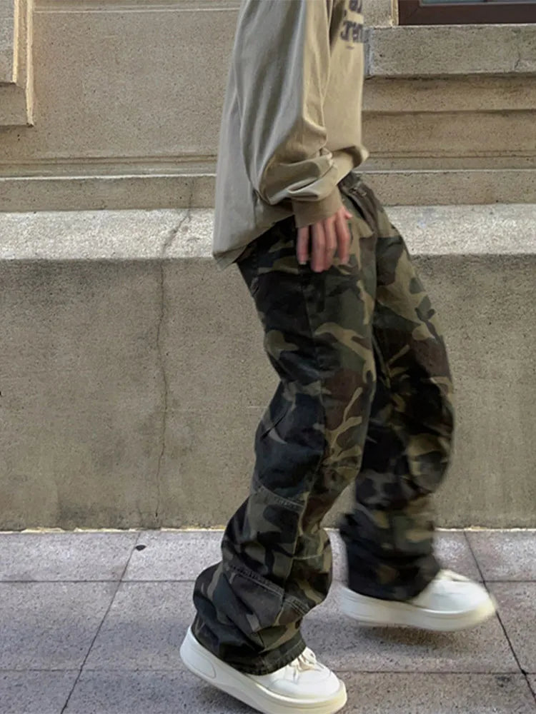 Straight Camouflage Cargo Long Pants For Men Casual Zipper Full Trousers Man Summer Autumn New Fashion Men's Clothing