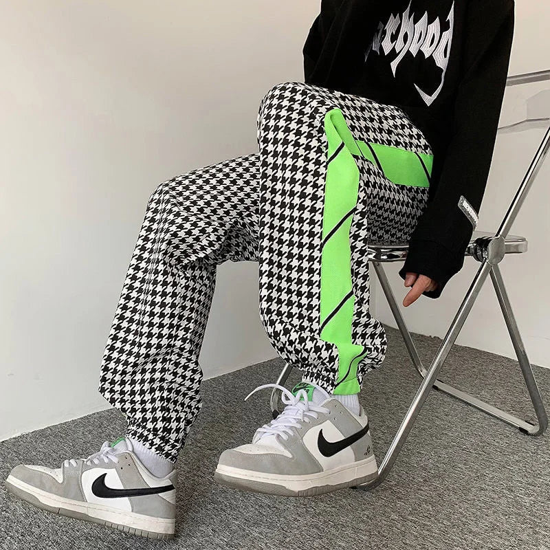 saferido Loose Trend Casual Sweatoants Men's Houndstooth Binding Feet trousers Fashion Spring and Summer Sports Contrast color Pants