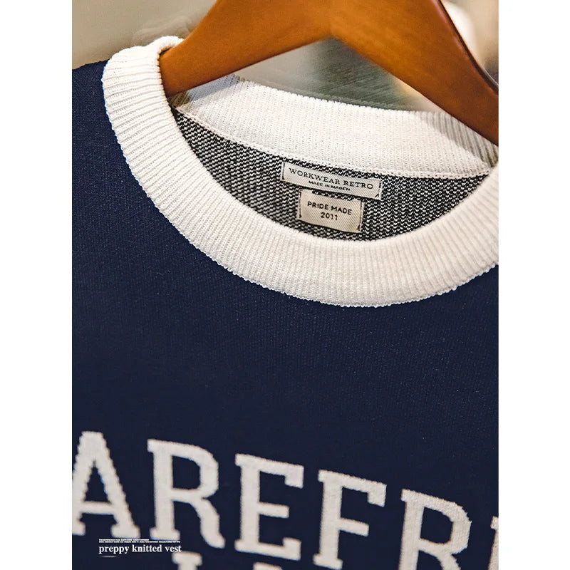 saferido Preppy Knitted Vest for Male Ivy Style Clothing Casual City Boy Letter Sweater Vest Sleeveless Tops Spring New