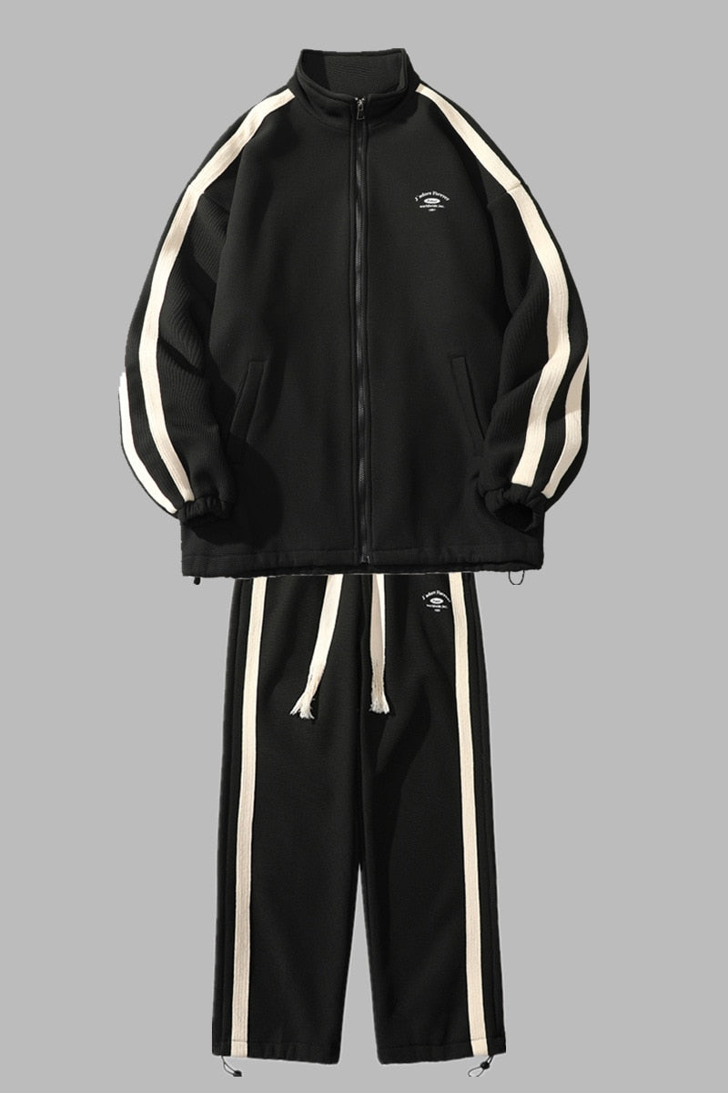 Stripe Sports Suit Men's Spring Autumn Casual Cardigan Sweatshirt Sweatpants Preppy Two-piece Set New Unisex Joggers Tracksuits