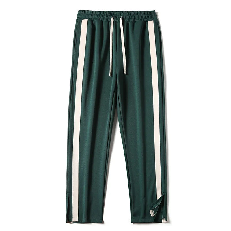 saferido Men's Striped Slit Pants Spring Autumn Straight Wide Leg Trousers High Street Loose Casual Trousers Fashion Men Clothing