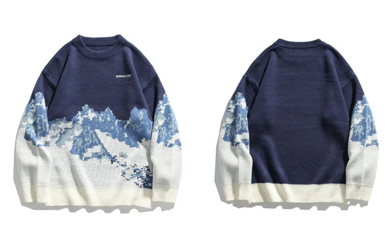 Snow Mountain Knitted Jumper Sweaters Streetwear Mens Hip Hop Harajuku Pullover Knitwear Tops Fashion Knit Outwear Male