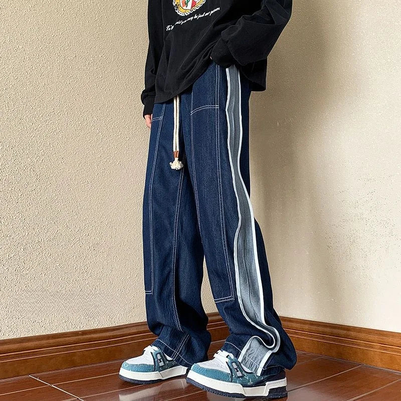 saferido Men's Jeans Aesthetic Trousers with Pockets Straight Man Cowboy Pants Wide Leg Free Shipping Korean Fashion Y2k Vintage Designer