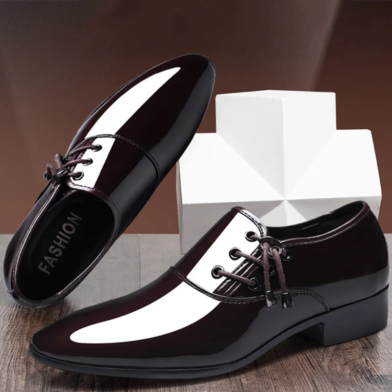 saferido Trending Italian Patent Leather Shoes for Men Business Shoe Lace Up Oxfords Plus Size Male Wedding Party Shoes Men Black Leather
