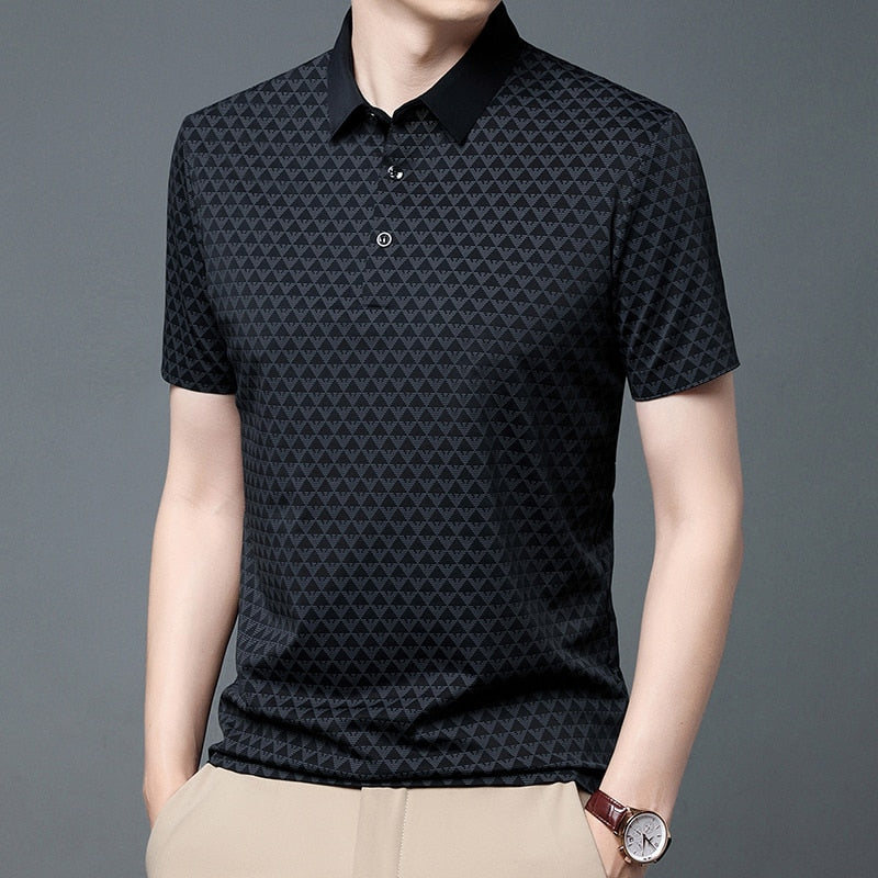 Mens New Casual Lapel T-shirt Summer Thin Slim Fit Good Quality Figure Polo Shirts Breathable Soft Business Polos Tops