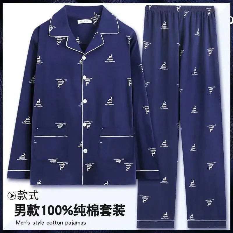Men Pajamas Set Lounge Sleepwear Plaid Pyjamas Long Sleeve Spring Autumn Loungewear Male Homewear Home Clothes