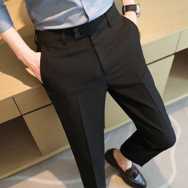 saferido Men Dress Pants High Waist Trousers Autumn New British Style Straight Slim Fit Suit Pants Solid Casual Fashion Men Clothing