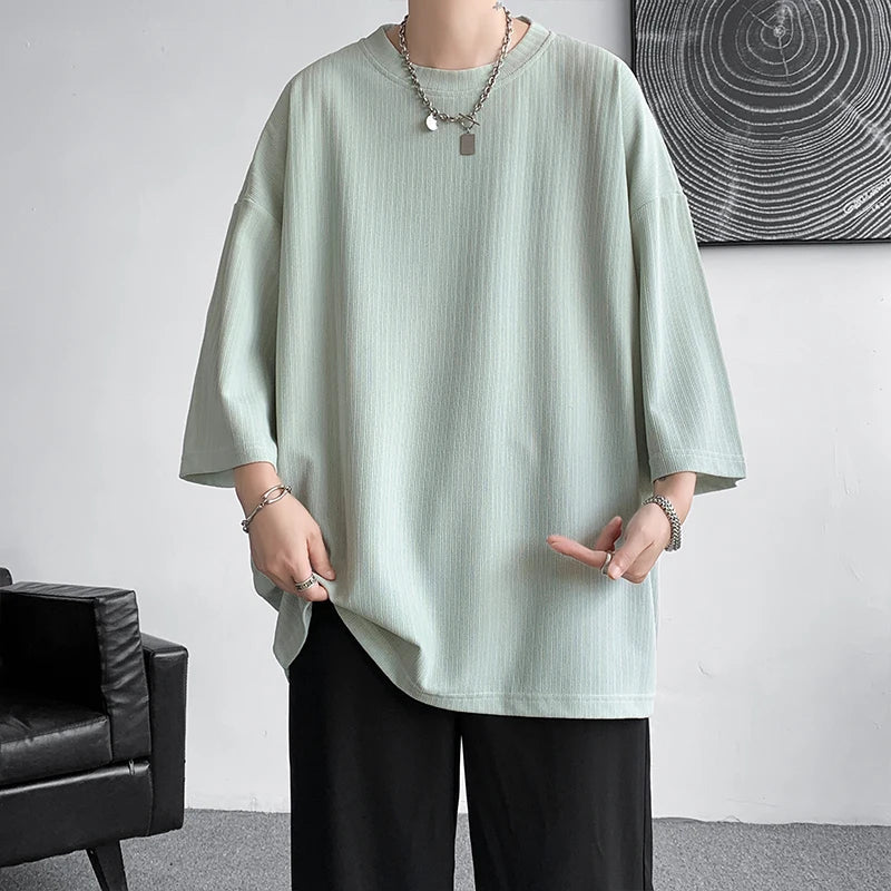 saferido High Quality Men Oversized Ice Silk T Shirts Summer Mens Half Sleeve Fashions Harajuku T-Shirt Male Solid Simple Daily Tees