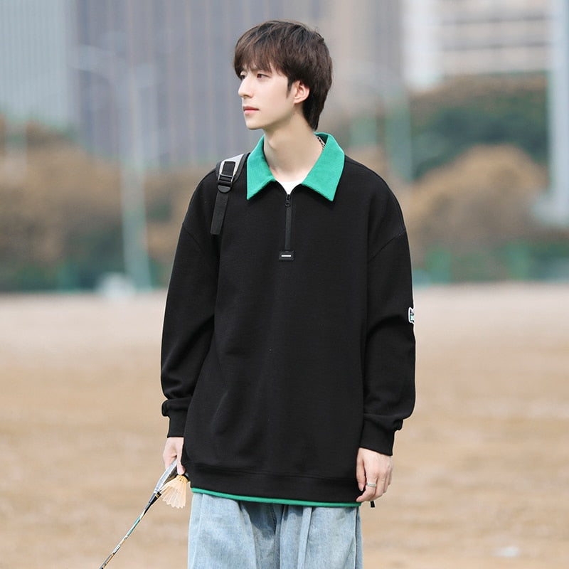 Korean wind Sweatshirt Men Women Lapel Collar Hoodie Trendy Harajuku College Style Oversize Casual Sports Polo lapel sweater