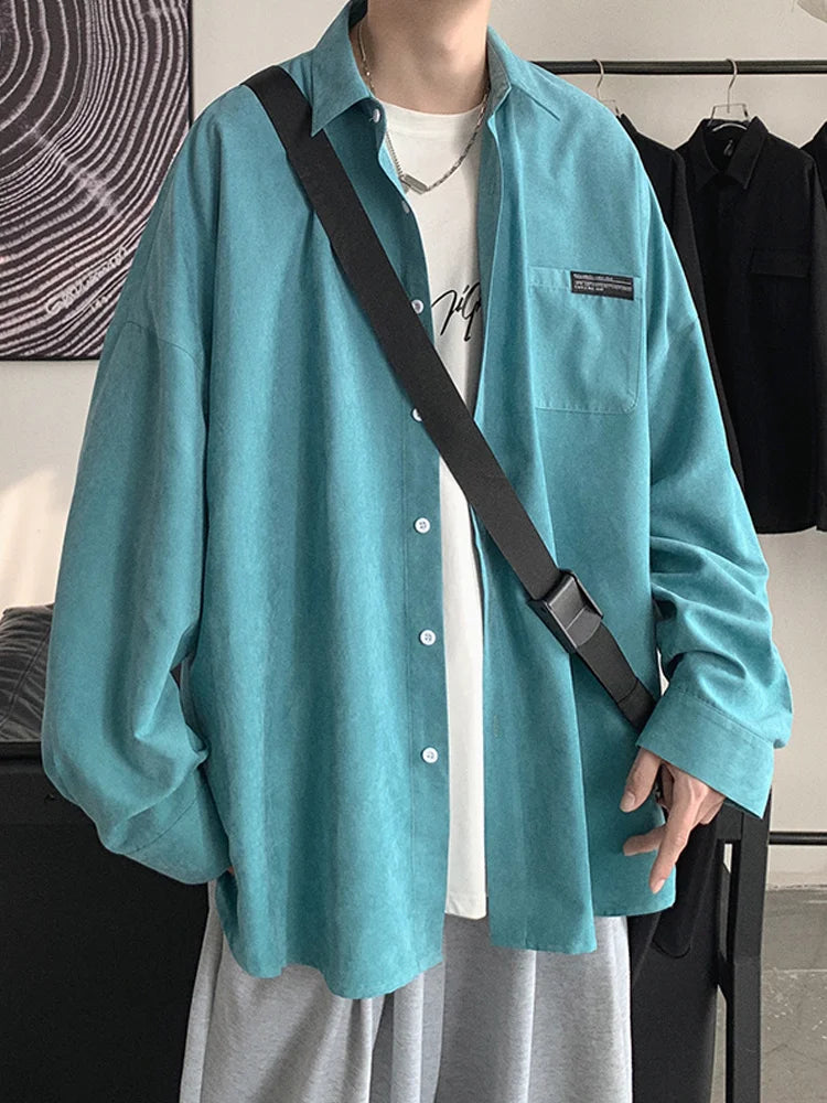 saferido men's spring and summer ins solid color long sleeve shirt men's Korean version trend basic style niche design shirt coat