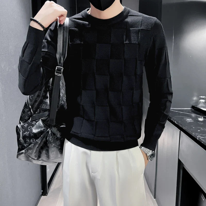 saferido British Style Men's Autumn/Winter Thermal Knitted Sweater/Male Slim Fit Fashion Plaid Casual Pullover Men Knit Shirt 3XL