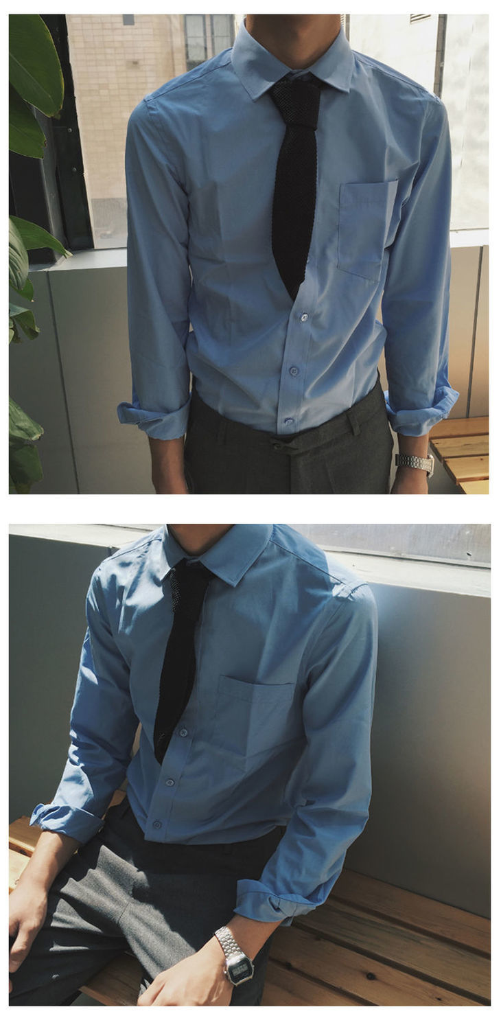 saferidos British Style Solid Long Sleeve Shirts Men Clothing Spring Autumn Slim Fit Business Casual Formal Wear Blouse Tops WA02