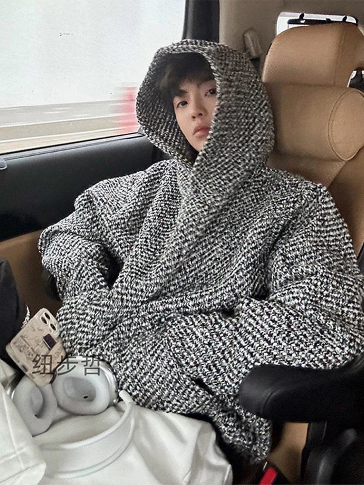 Vintage Men Texture Hooded Sweatshirt Spring Y2k Loose Long Sleeves Pocket Hoodie Tops Fashion Luxury High Quality Pullover